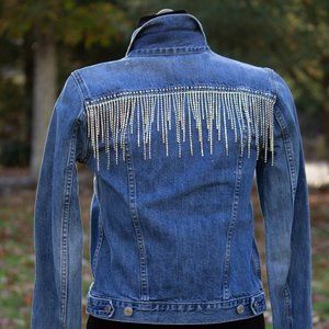 UPCYCLED Denim Jacket AB Rhinestones and Fringe